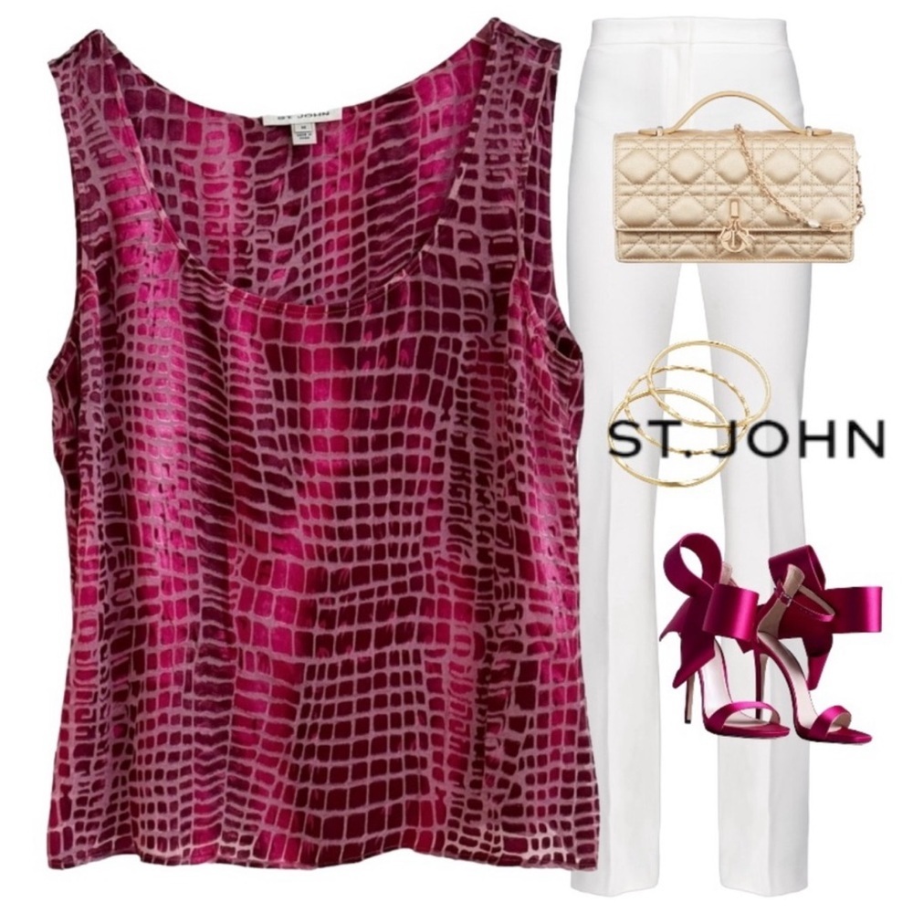 St. John Magenta Croc-Print Silk Tank - Picture 6 of 7
